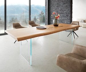 Jídelní stůl Edge 260x100 XL akácie přírodní sklo Live-Edge