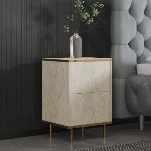 Nočný stolík Imaj - Travertine, Gold - POSLEDNÉ 2 KUSY