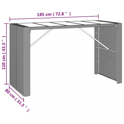 Barový stůl se skleněnou deskou hnědý 185x80x110 cm polyratan