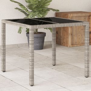 Zahradní stůl skleněná deska světle šedý 90x90x75 cm polyratan