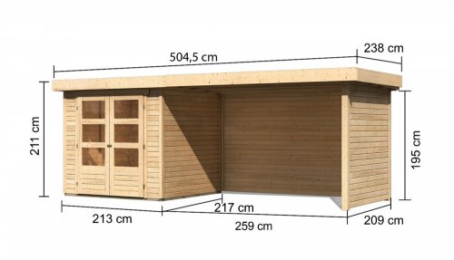 Dřevěný zahradní domek ASKOLA 2 s přístavkem 280 Dekorhome - BAREVNÁ VARIANTA: Šedá