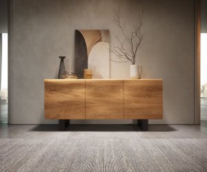 Nový Live-Edge 145 cm prírodný dub 3 dvierka tenká základňa kov čierna