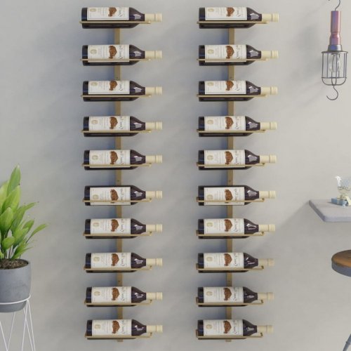 Nástěnný stojan na víno na 20 lahví 2 ks Dekorhome - BAREVNÁ VARIANTA: Zlatá