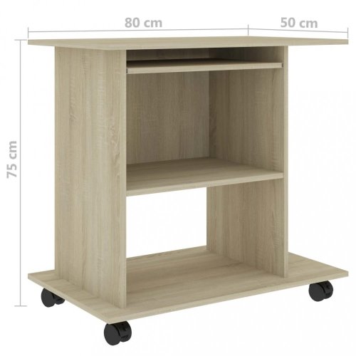 PC stôl na kolieskach 80x50 cm Dekorhome - BAREVNÁ VARIANTA: Biela / dub sonoma