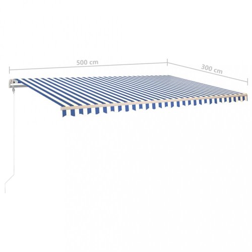 Ručne zaťahovacia markíza so stĺpikmi 500x300 cm Dekorhome - BAREVNÁ VARIANTA: Biela / modrá