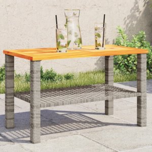 Zahradní stolek šedý 70 x 38 x 42 cm polyratan akáciové dřevo