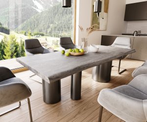 Jedálenský stôl Edge 220x100 XL Akácia Platinum Troa Nerezová oceľ