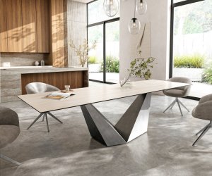 Jídelní stůl Edge 300x100 keramika Laminam® Travertino Bianco krémová