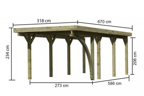 Drevený prístrešok / carport CLASSIC 2B s plechmi Dekorhome