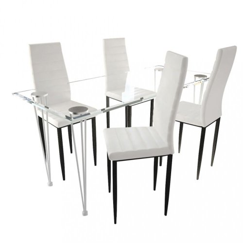 Jídelní set 4+1 umělá kůže / kov / sklo Dekorhome