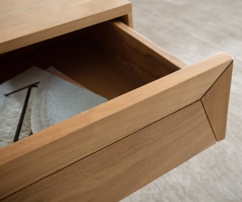 Konferenční stolek Kayu 115x115x40 cm přírodní akácie 4 zásuvky podnož