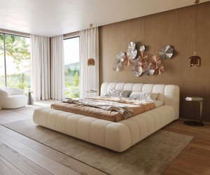 Čalúnená posteľ Cutio 180x200 cm bouclé krémovo biela