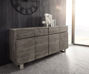 Komoda Live-Edge 172 cm akácie platinová 4 dvířka 4 zásuvky