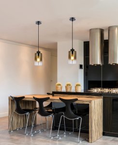 Závesná lampa Aspra čierna 1x60W e27 jantárové tienidlo