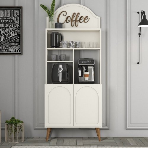 Coffee Bar Cabinet Lyon 80 - Cream, Walnut - POSLEDNÝ KUS