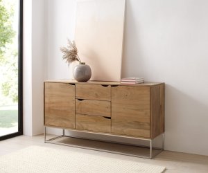 Komoda Loca 140x39 cm přírodní akácie 3 zásuvky 2 dvířka