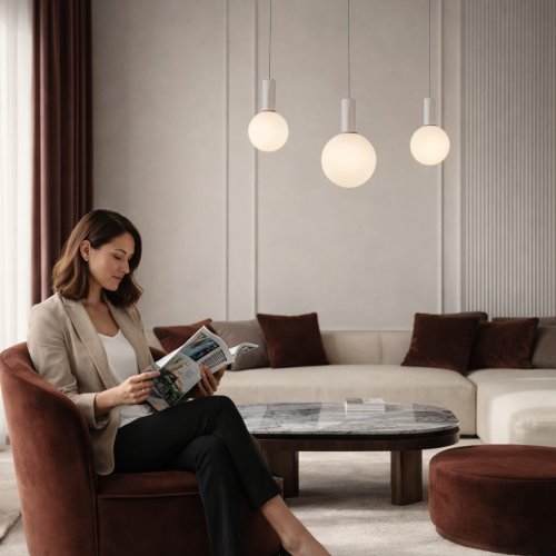 Lampa wisząca Testa beżowa klosze kule nad stół do jadalni 3xG9