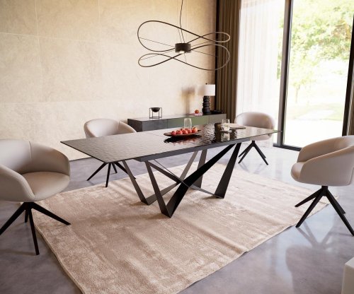 Jídelní stůl Edge 180-220x100 sklo s reliéfem kouřově černé 3D design