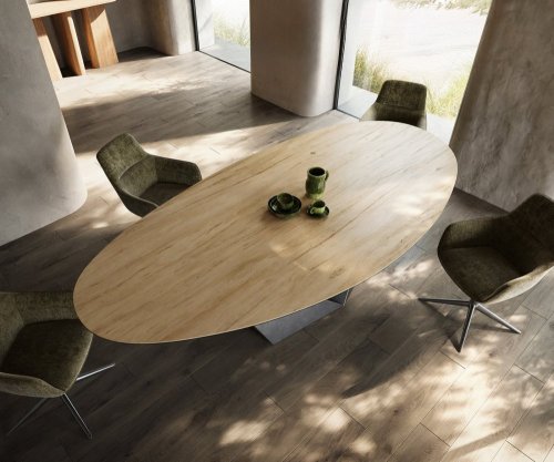 Jedálenský stôl Edge oválny 280x130 keramika Laminam® Sabbia dubová