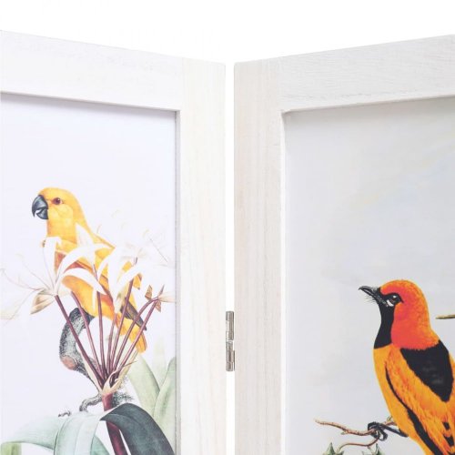 Paravan bílá / vzor ptáci Dekorhome - ROZMĚR: 105x165 cm (3-dílný)