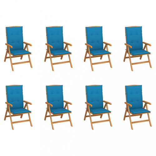 Skládací zahradní židle s poduškami 8 ks teak / látka Dekorhome - BAREVNÁ VARIANTA: Světle modrá