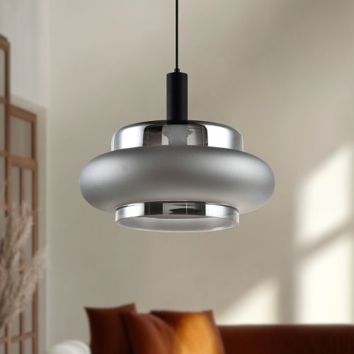 Lampa wisząca Brizi szklana czarna z dymionym kloszem do jadalni nad stół