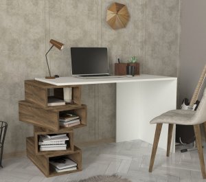 Písací stôl Jenga - White, Walnut