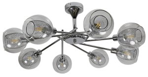 Chrómová stropná lampa, sklenené tienidlo, kôš, 8x40W, E14, Ozzo