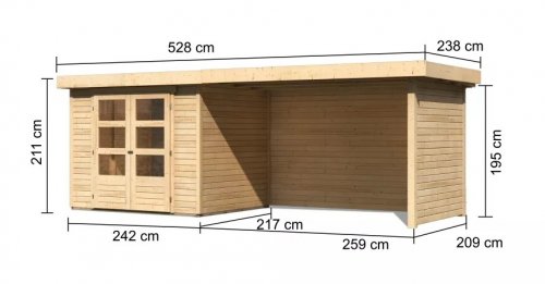 Drevený záhradný domček ASKOLA 3 s prístavkom 280 Dekorhome