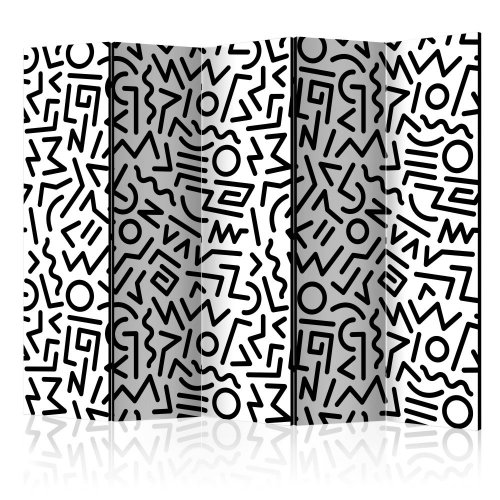 Paraván Black and White Maze Dekorhome - ROZMER: 225x172 cm (5-dielny)