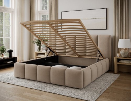 Posteľ Edvige + Drevený rám + Štandardný zdvih + kontajner 160x200