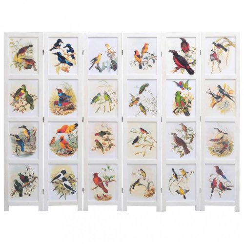 Paravan biela / vzor vtáky Dekorhome - ROZMER: 105x165 cm (3-dielny)