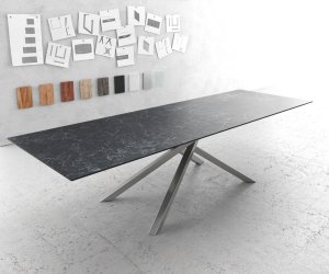 DELIFE Jídelní stůl Edge 300x100cm Laminam® keramika šedá křížová