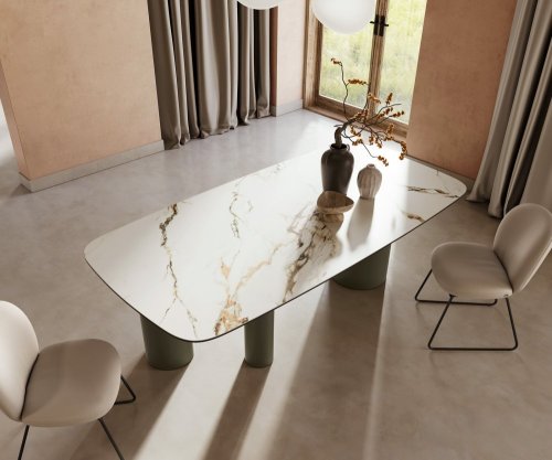 Jídelní stůl Edge oválný 240x120 cm keramika Calacatta Luxe bílo-zlato