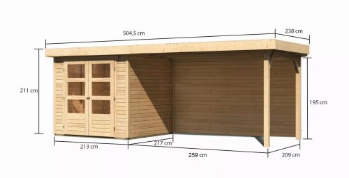 Dřevěný zahradní domek ASKOLA 2 s přístavkem 280 Dekorhome - BAREVNÁ VARIANTA: Smrk