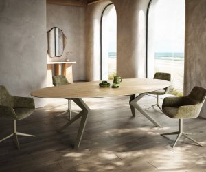 Jedálenský stôl Edge oválny 280x130 keramika Laminam® sabbia dubová