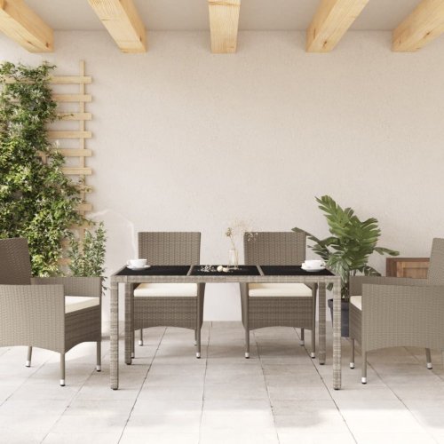 Zahradní stůl skleněná deska světle šedý 150x90x75 cm polyratan