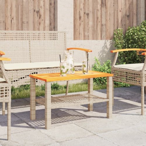 Zahradní stolek béžový 70 x 38 x 42 cm polyratan akáciové dřevo