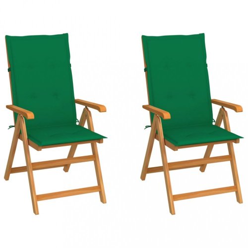Záhradná stolička 2 ks teak / látka Dekorhome - BAREVNÁ VARIANTA: Tmavo zelená