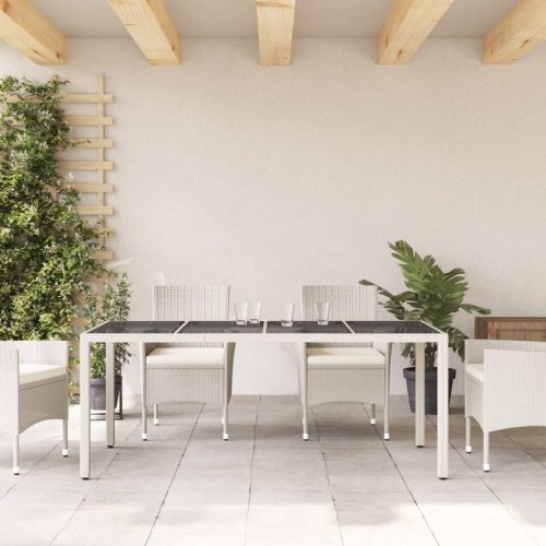 Zahradní stůl se skleněnou deskou bílý 190x90x75 cm polyratan