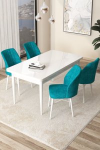 Dining Table & Chairs Set (5 Pieces) Arp - White, Turquoise