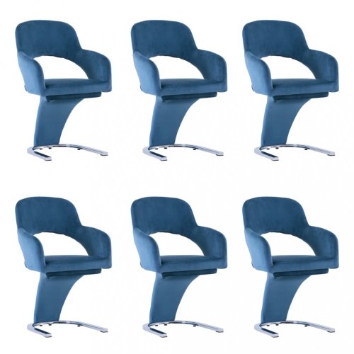 Jedálenská stolička 6 ks zamat / chróm Dekorhome - BAREVNÁ VARIANTA: Modrá