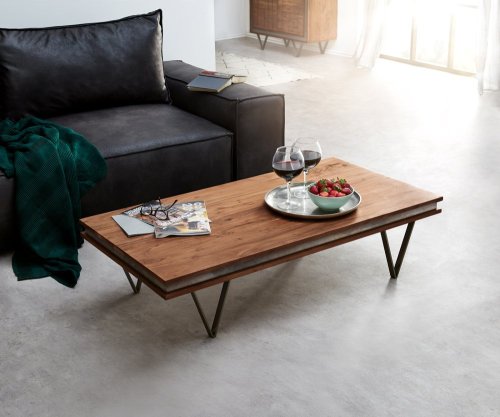 Konferenční stolek Stonegrace 117x60 cm akácie hnědá břidlice podnož