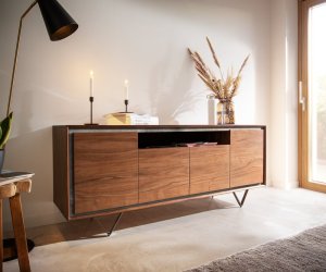 Komoda Stonegrace 175 cm akácie hnědá kamenina 4 dvířka 1 přihrádka
