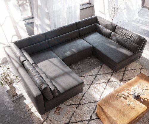 Pohovka ve tvaru "U" Elio 300x185 cm imitace kůže vintage antracitová