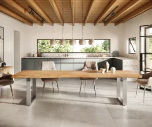 Jedálenský stôl Edge 300x100 XL akácia prírodná nerezová oceľ úzky