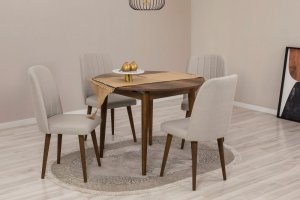 Jedálenský set s rozkladacím stolom a stoličkami (5 kusov) Vina 1005 - Walnut, Cream