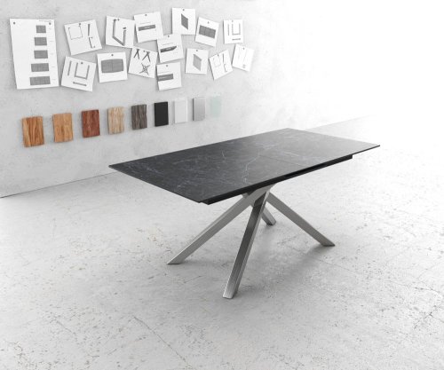 Jídelní stůl Edge 180-220x90cm Laminam® keramika šedá křížová podnož