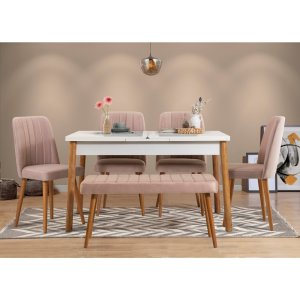 Jedálenský set s rozkladacím stolom a stoličkami (6 kusov) Santiago Atlantic-White Stone