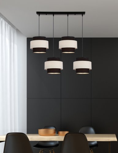 Závesná lampa Benta čierna 4x40W e27 tienidlo čierne+krémové
